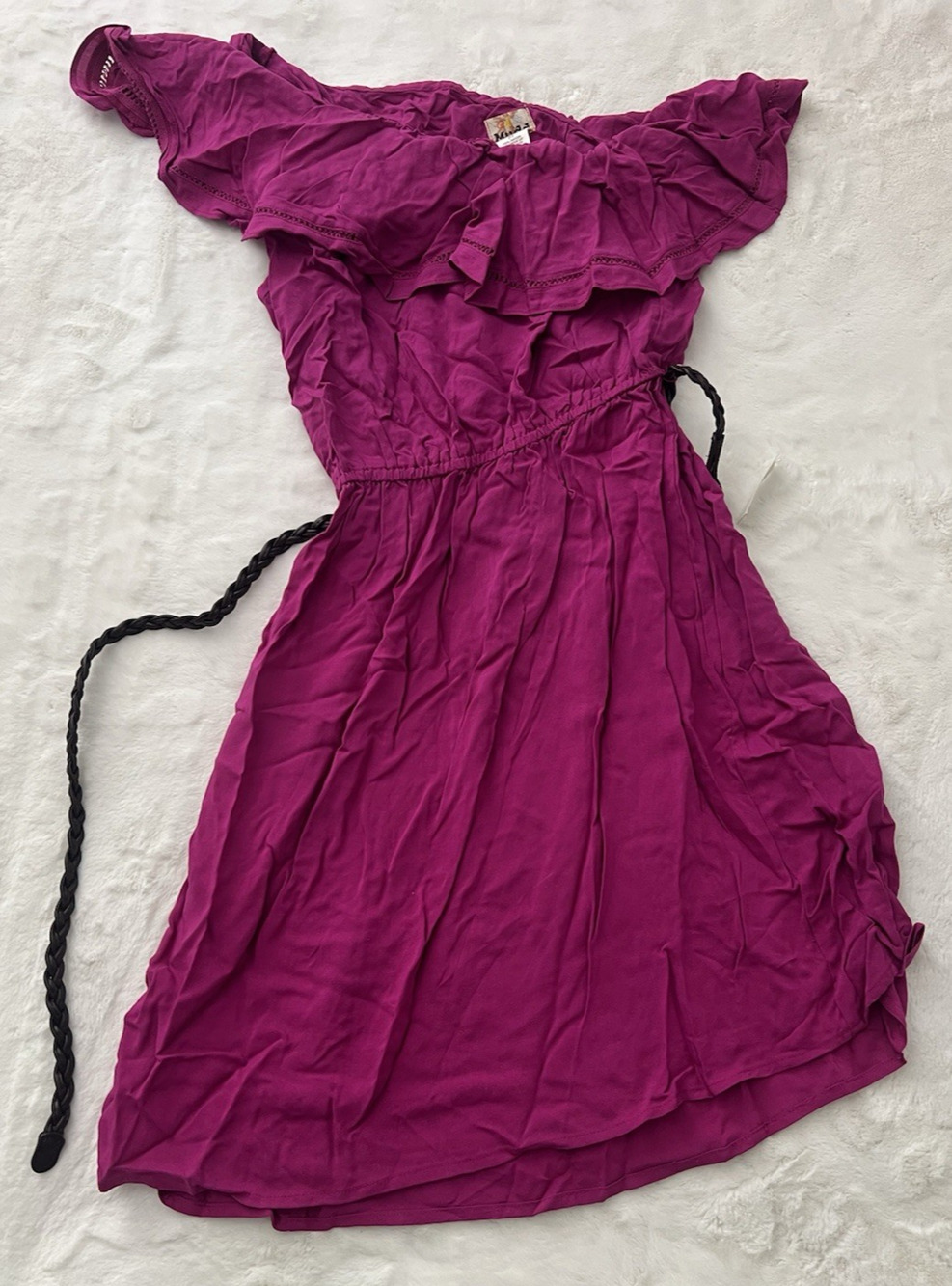 Mudd Pink Off Shoulder Dress Medium Ruffle Belted Casual Rayon Boho
